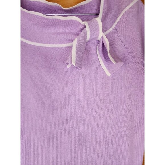 Designer Originals Purple White Trim Short Sleeve Knit Top Sweater Bow Large - Picture 3 of 16